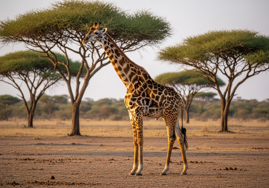 A giraffe's long neck reaching for high leaves, an example of structural adaptation.