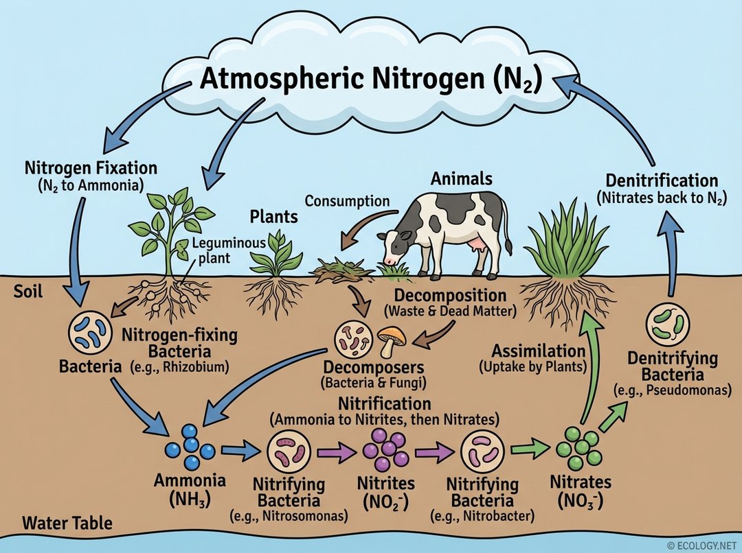 Diagram illustrating bacteria's role in the nitrogen cycle