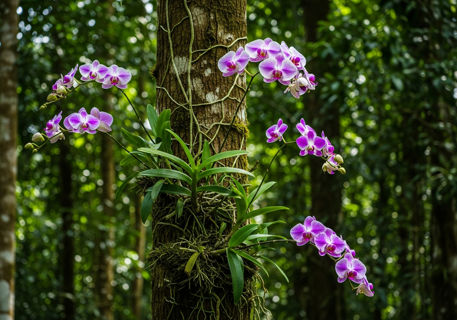 Epiphytic orchids on a tropical tree