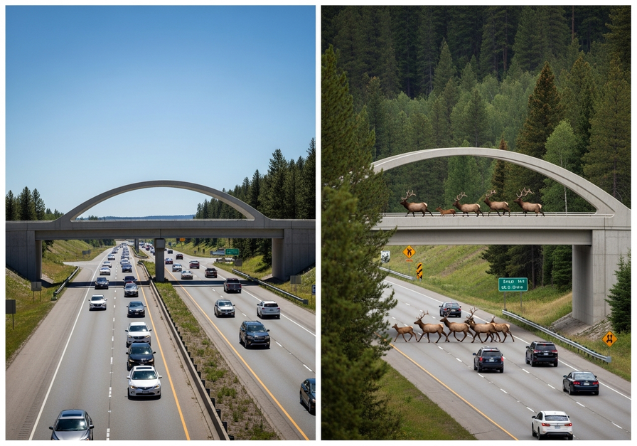 Wildlife overpass for safe animal crossing