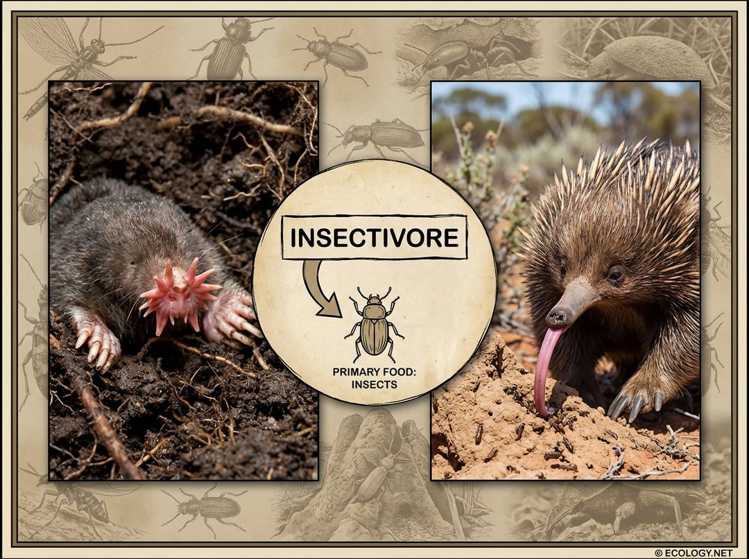 Diagram defining an insectivore with examples of a star-nosed mole and an echidna.