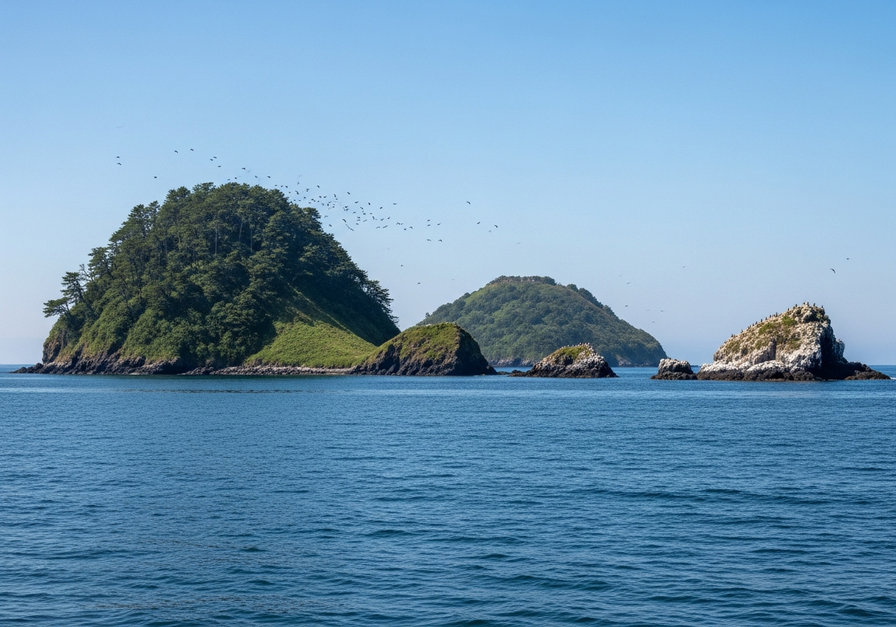 Chain of islands showing a gradient from large, species-rich to small, sparse islands.