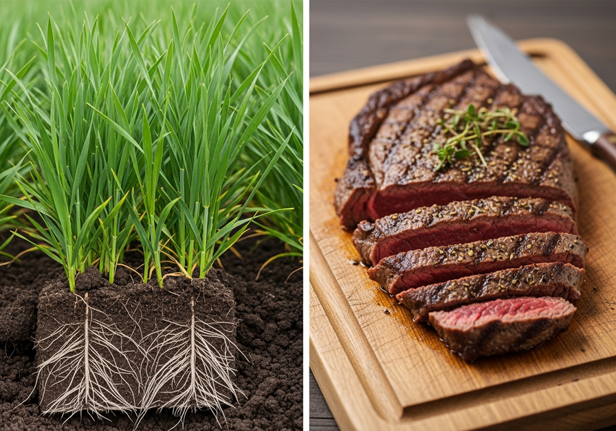 From Soil to Human Plate: Wheat field and beef steak show phosphorus transfer from soil to food.