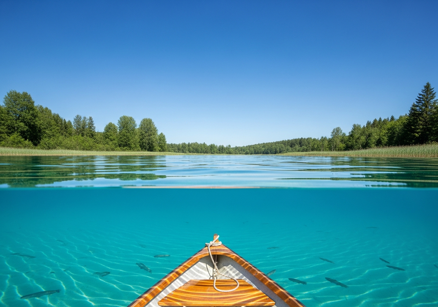 Visible temperature gradient in a summer lake showing distinct warm and cool layers.